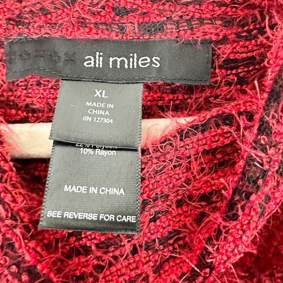 Ali Miles Cowl Neck Eyelash Tunic Sweater Size XL Red Checkered - Picture 4 of 5